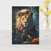 Beeindruckender Löwe im Dschungel | Karte (Gelbe Blume)