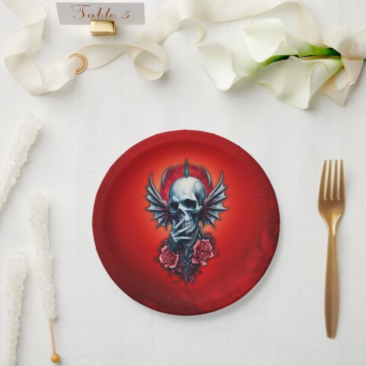 Beeindruckender, realistischer Schädel mit Flügeln Pappteller (Hochzeit)