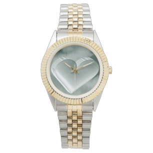 Beeindruckendes original Aquarellsilber 3D-Herz Armbanduhr