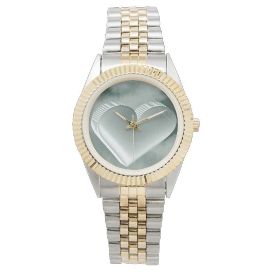 Beeindruckendes original Aquarellsilber 3D-Herz Armbanduhr (Vorderseite)