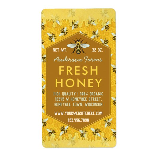 Beekeeper Apiary Honey Jar Labels Honeycomb Bees (Vorne)