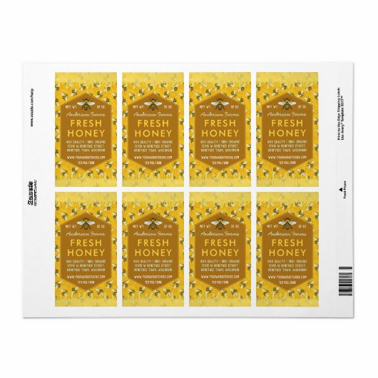 Beekeeper Apiary Honey Jar Labels Honeycomb Bees (Vorne)
