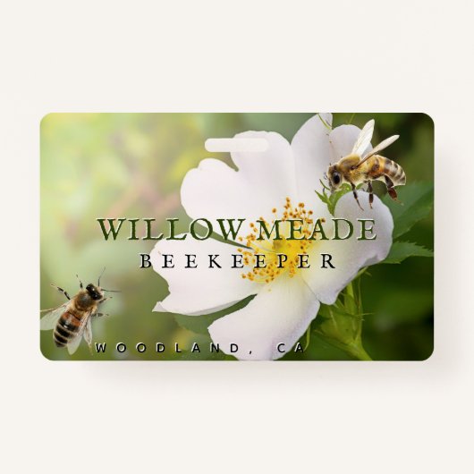 BEEKEEPER ID Abzeichen mit Rose Blume und Bienen Ausweis (Vorderseite)