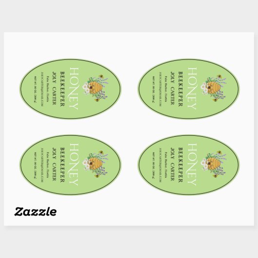 Beekeeping Honey Labels | Honeybee & Honeycomb Des Ovaler Aufkleber (Blatt)