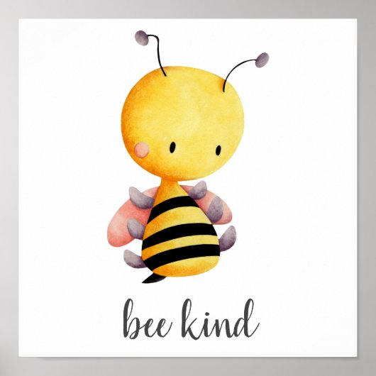Been Kind Gelbe Rosa Biene Kids Kinderzimmer Poster (Vorne)