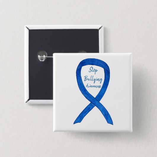 Beenden Sie das Bullying Awareness Blue Ribbon Cus Button (Vorne & Hinten)