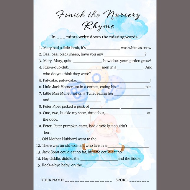 Beenden Sie das Kinderzimmer Rhyme Game (Von Creator hochgeladen)