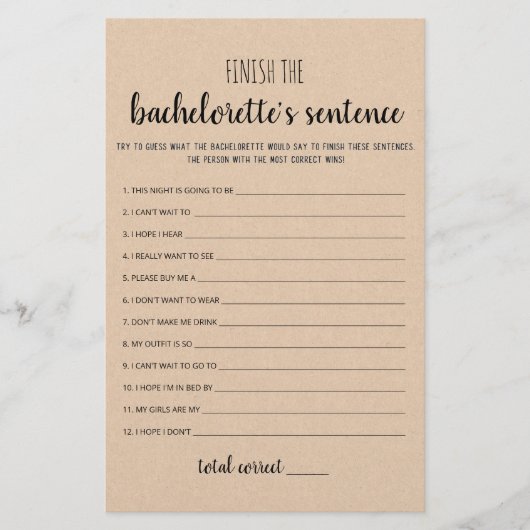 Beenden Sie das Sentenzspiel des Bachelorette (Vorderseite)