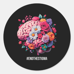 Beenden Sie das Stigma - Blumengehirn - Geisteskra Runder Aufkleber