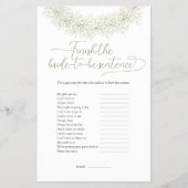 Beenden Sie den Sentence Brautparty Game Flyer (Vorne)