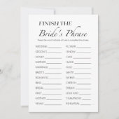 Beenden Sie die Brides Phrase Brautparty Game Card Einladung (Vorderseite)