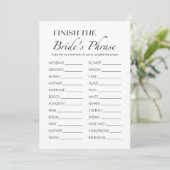 Beenden Sie die Brides Phrase Brautparty Game Card Einladung (Stehend Vorderseite)