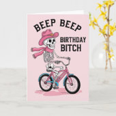Beep Beep Birthday Funny Pink Skeleton Bike Karte (Gelbe Blume)