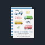 Beep Screech Woo Kids Geburtstagsparty_Blue Einladung<br><div class="desc">Eine Geburtstagsfeier mit Schleppwagen,  Feuerwehrwagen,  Müllwagen und Schulbus.</div>