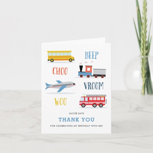 Beep Vroom Woo Kid's Geburtstag Danke Karte (Vorderseite)