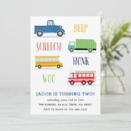 Beep Vroom Woo Truck Kid's Geburtstagsparty Einladung
