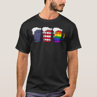 Beer American Flag Drinking Gay Pride Lesbian LGBT T-Shirt