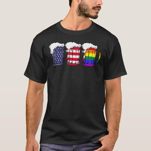 Beer American Flag Drinking Gay Pride Lesbian LGBT T-Shirt (Vorderseite)