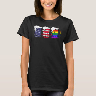 Beer American Flag Drinking Gay Pride Lesbian LGBT T-Shirt