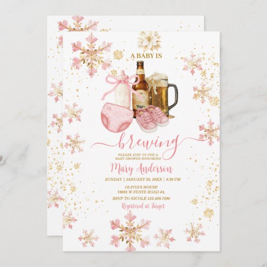 Beer and Milk Bottle Baby Is Brewing Baby Shower Einladung (Vorne/Hinten)