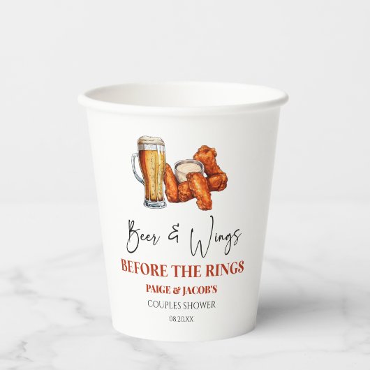 Beer and Wings Before The Rings Couples Shower Pappbecher (Vorderseite)