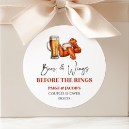 Beer and Wings Before The Rings Couples Shower  Runder Aufkleber