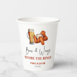 Beer and Wings Before The Rings Rehearsal Dinner Pappbecher