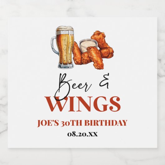 Beer and Wings Birthday Party Bierflaschenetikett (Einzelnes Label)