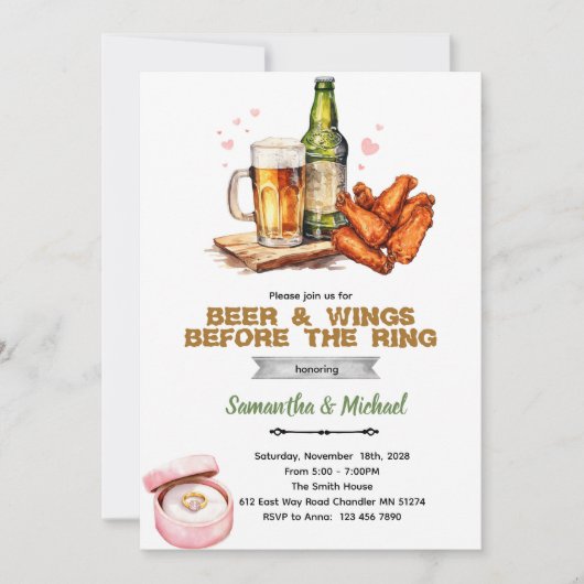 Beer And Wings Couples Shower Invitation Einladung (Vorderseite)