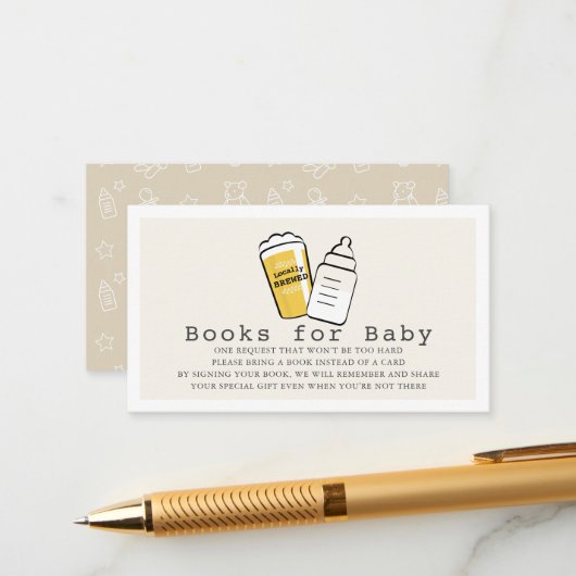 Beer & Baby Bottle Beige Baby Shower Book Request Begleitkarte (Vorderseite/Rückseite Beispiel)