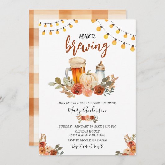 Beer Baby Is Brewing Fall Baby Shower Einladung (Vorne/Hinten)