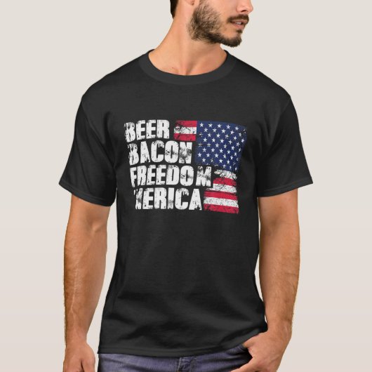 Beer Bacon Freedom Merica American Flag 4. Jul T-Shirt (Vorderseite)