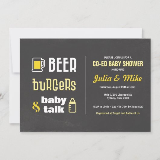 Beer Burgers & Baby Talk, Einladung zur Baby Dusch (Vorderseite)