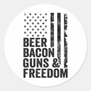 Beer Bycon Guns and Freedom US Grillen American Fl Runder Aufkleber