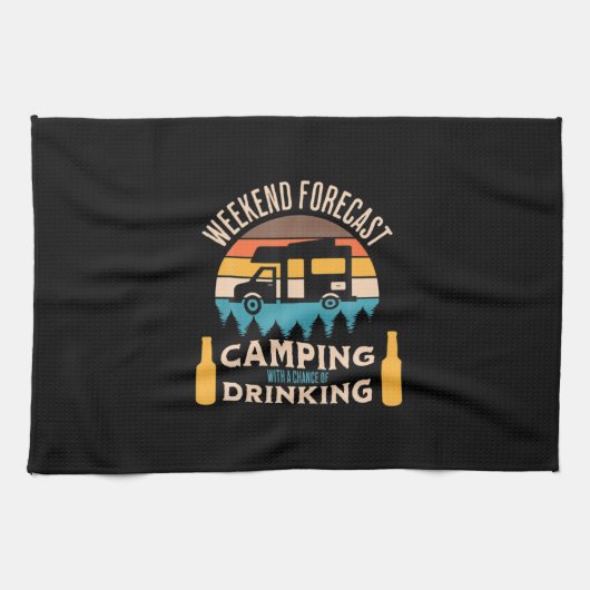 Beer Camping With Beer Birthday Geschirrtuch (Horizontal)