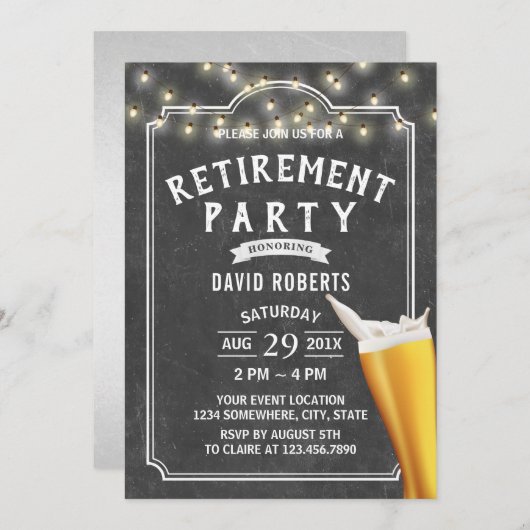 Beer Cheer String Lights Chalkboard Einladung (Vorne/Hinten)