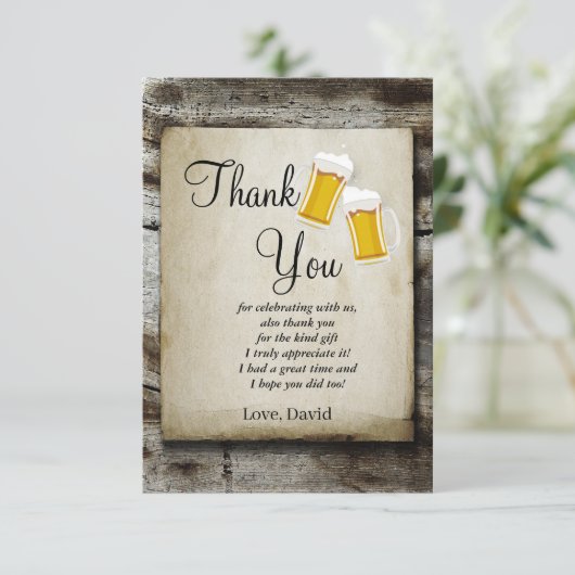 beer, cheers rustic country thank you card dankeskarte (Stehend Vorderseite)