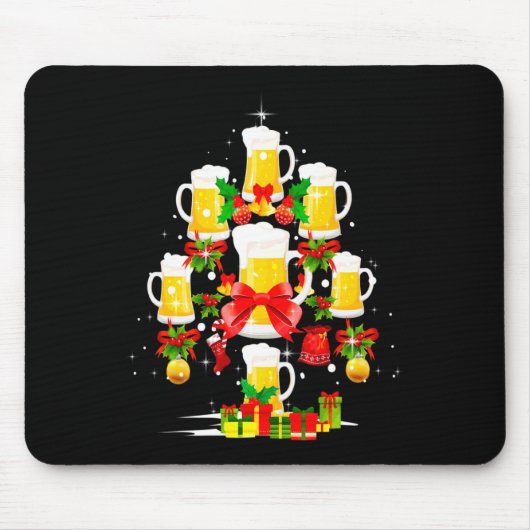Beer Christmas Tree Xmas Pajama Ornament Decor Mousepad (Vorne)