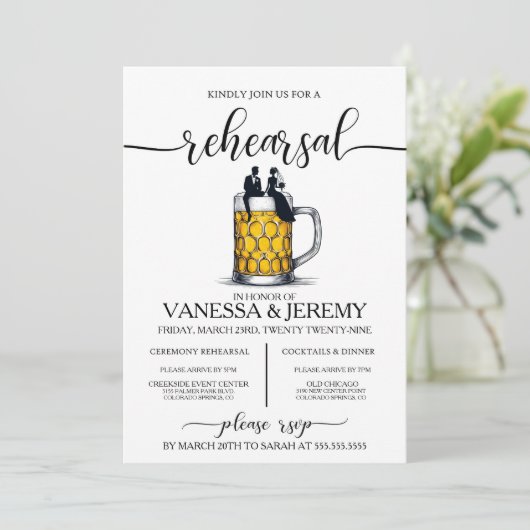 Beer Couple Probe Dinner Einladung (Stehend Vorderseite)