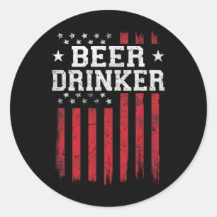 Beer Drinker American Flag USA Patriot Patriotic Runder Aufkleber