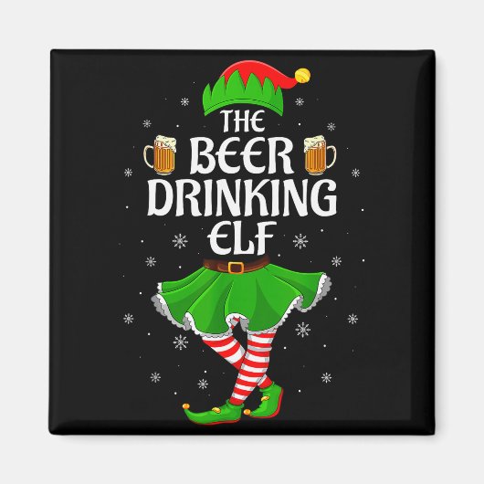 Beer Drinking Elf Christmas Family Girl Women Elf Magnet (Vorne)