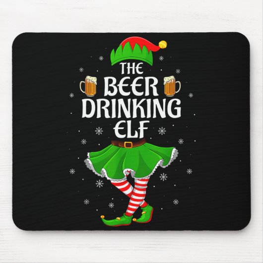 Beer Drinking Elf Christmas Family Girl Women Elf Mousepad (Vorne)