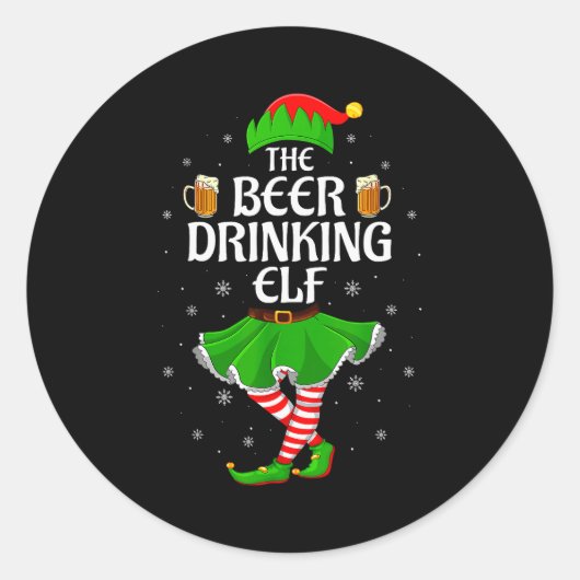 Beer Drinking Elf Christmas Family Girl Women Elf Runder Aufkleber (Vorderseite)
