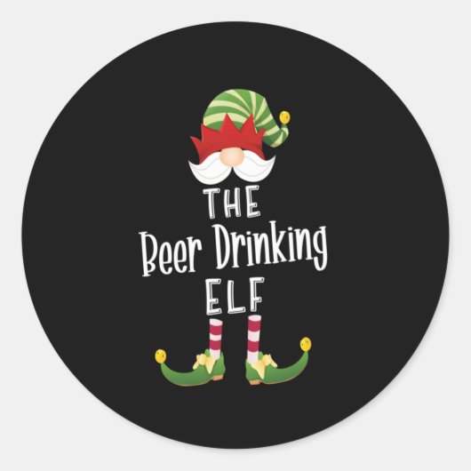 Beer Drinking Elf Group Christmas Birthday Runder Aufkleber (Vorderseite)