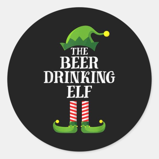 Beer Drinking Elf Matching Family Group Christmas  Runder Aufkleber (Vorderseite)