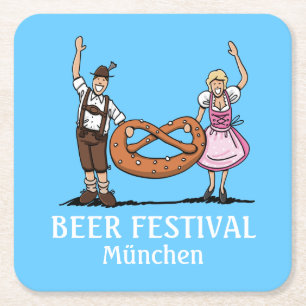 BEER FESTIVAL Couple Pretzel Square Paper Unterset Rechteckiger Pappuntersetzer
