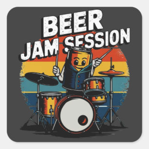 Beer Jam Session T - Shirt - Fun Beer Graphic for Quadratischer Aufkleber
