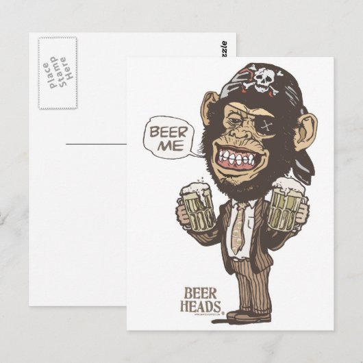 Beer Me Chimp Pirate von Mudge Studios Postkarte (Vorne/Hinten)