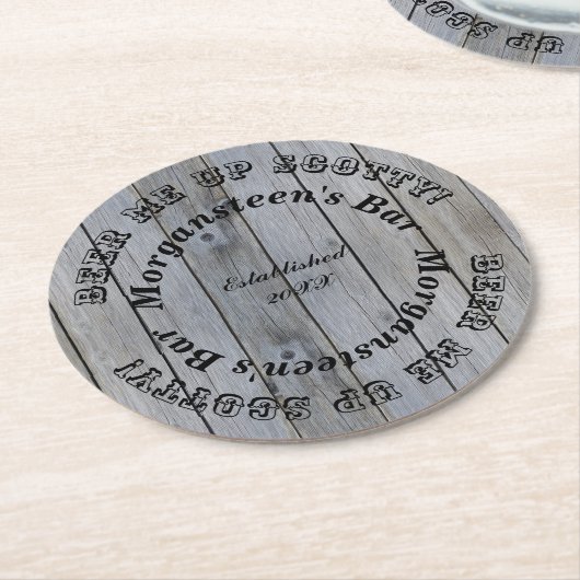 Beer mich auf Scotty! Holzaussehen Bar oder Name d Runder Pappuntersetzer (Angewinkelt)