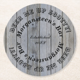 Beer mich auf Scotty! Holzaussehen Bar oder Name d Runder Pappuntersetzer